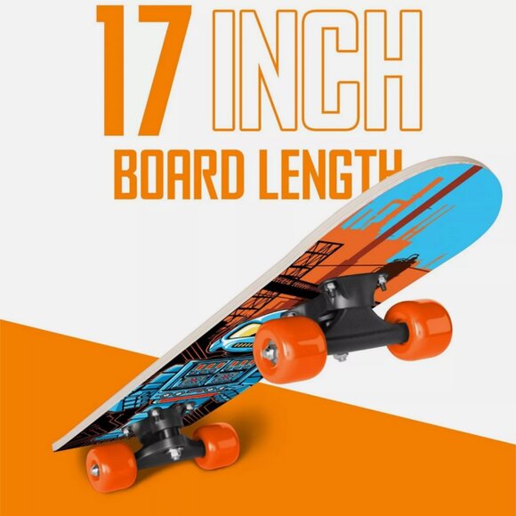 RudeBoyz 17 Inch Mini Wooden Cruiser Beginner Skateboard for Toddlers & Children - Picture 1 of 5